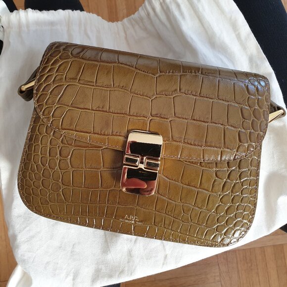 APC Small Grace Bag croc embossed leather in olive green - Picture 8 of 16